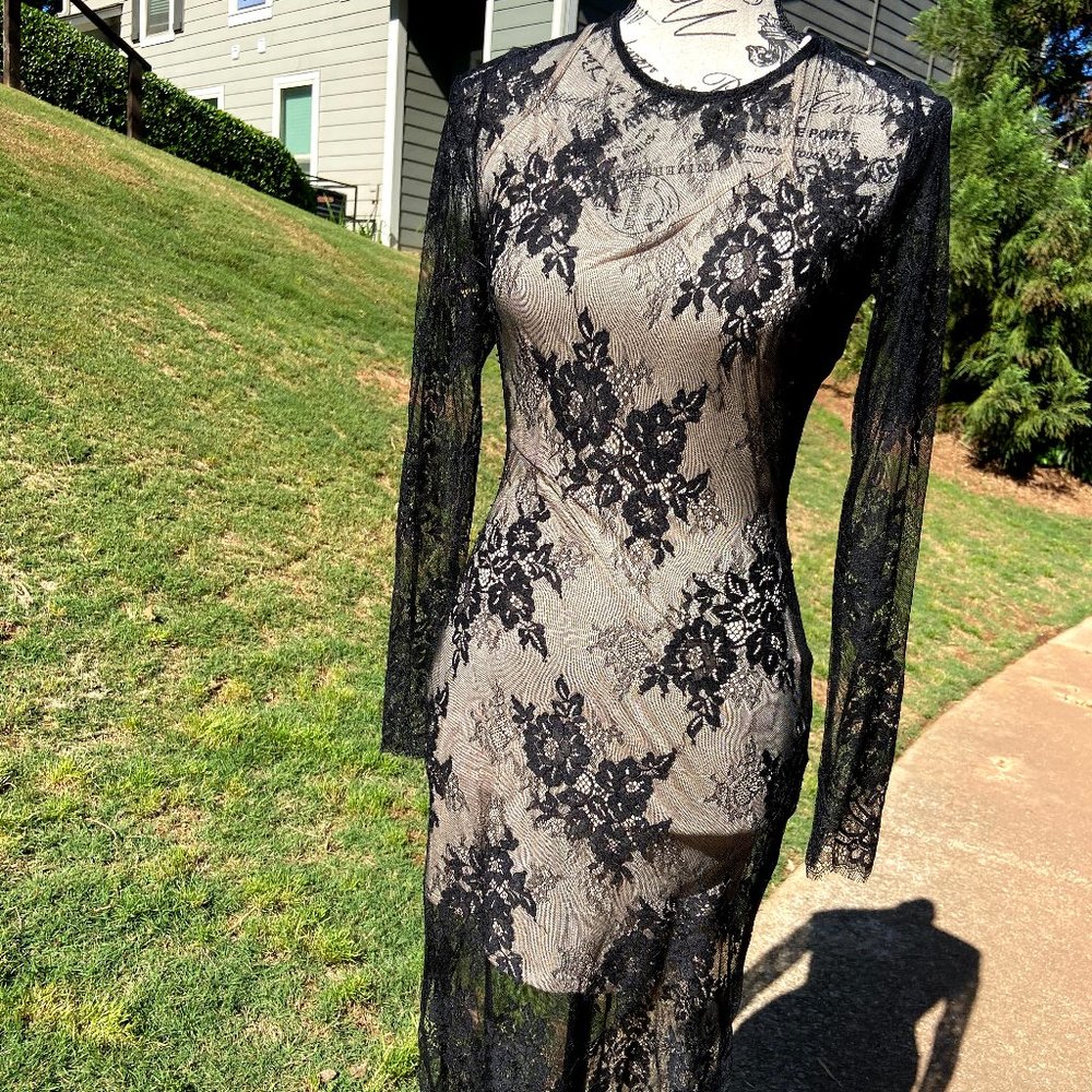 Charlotte Russe Black Sheer Lace Overlay Dress S